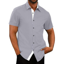 Herren Sommerhemd Kurzarm Slim Fit Grau L Business Hemd Bügelfrei Leicht — herrenshirt slim fit, hemd sommer kurzarm, graues businesshemd
