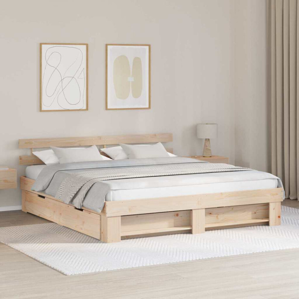 Vidaxl Bed Frame With Headboard Brown 200 X 200 Cm Solid Pine Wood