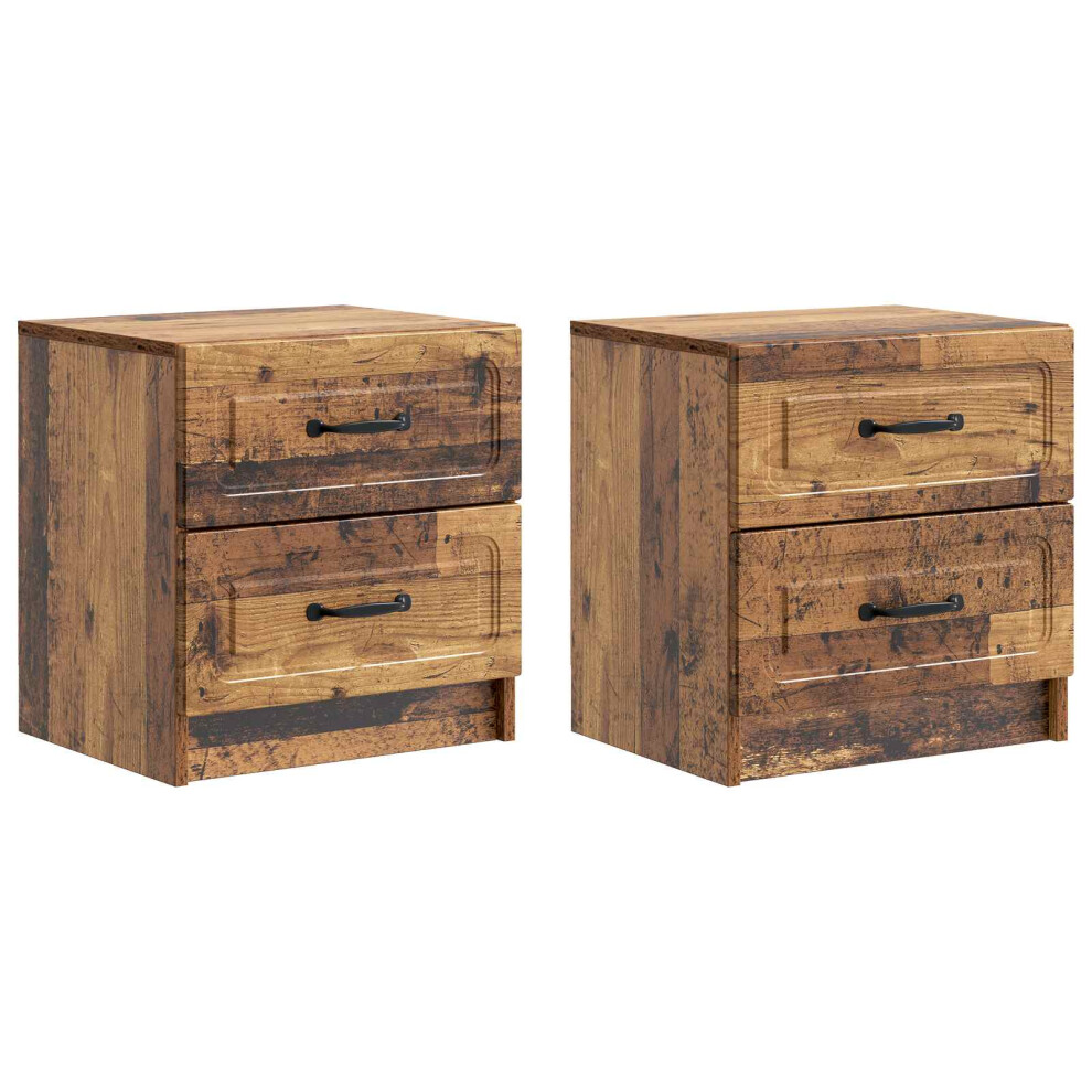 Vidaxl Bedside Cabinet With Drawer 2 Pcs Old Wood 43 X 34.5 X 44.5 Cm