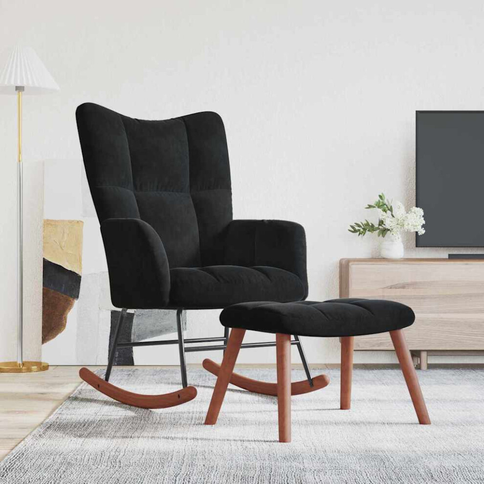 Vidaxl Rocking Chair With Footstool Velvet Black