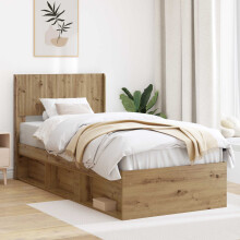 vidaXL Bed Frame with Storage and Headboard Artisan Oak 90 x 190 cm