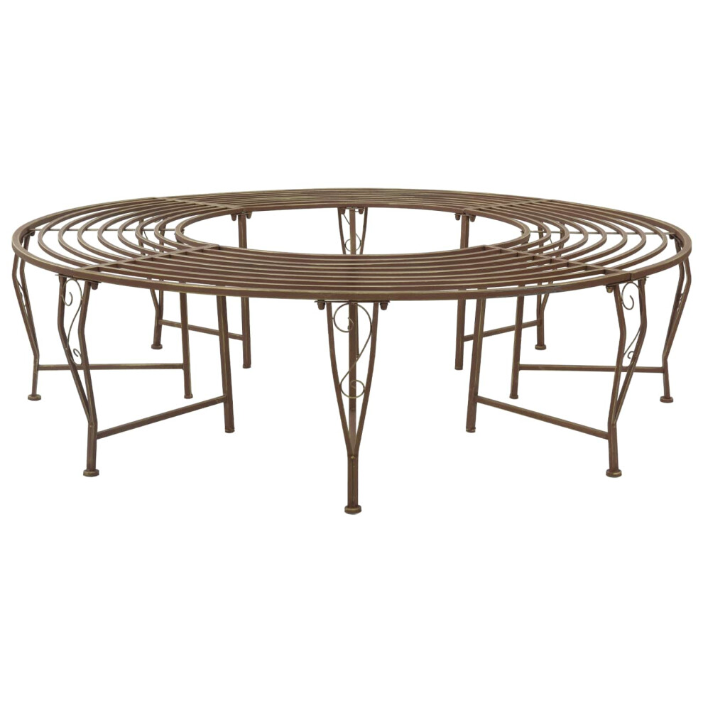 Vidaxl Tree Bench 8-Seater Ø 160 X 44 Cm Steel Antique Brown Round