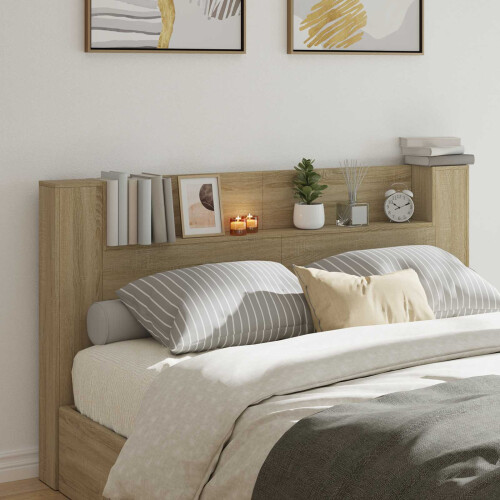 VidaXL vidaXL Storage Headboard with LED Sonoma Oak Engineered Wood