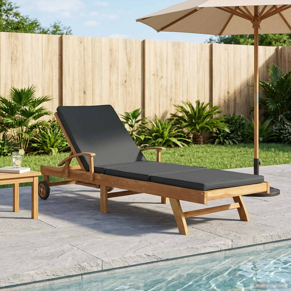 Vidaxl Sun Lounger With Cushion Solid Teak Wood Brown And Dark Grey Brown,Grey