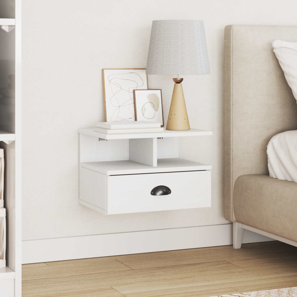 Single Drawer 2 Shelf Wall Mounted Bedside Cabinet - Wilko White Vidaxl - Image 2