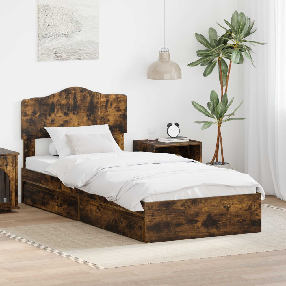 Vidaxl Storage Bed With Drawer Smoked Oak 90 X 190 Cm Engineered Wood