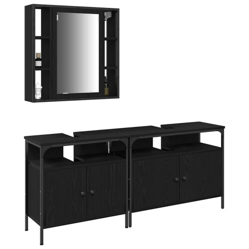 VidaXL vidaXL Bathroom Vanity Units with Shelf 3 pcs Black Engineered wood 2