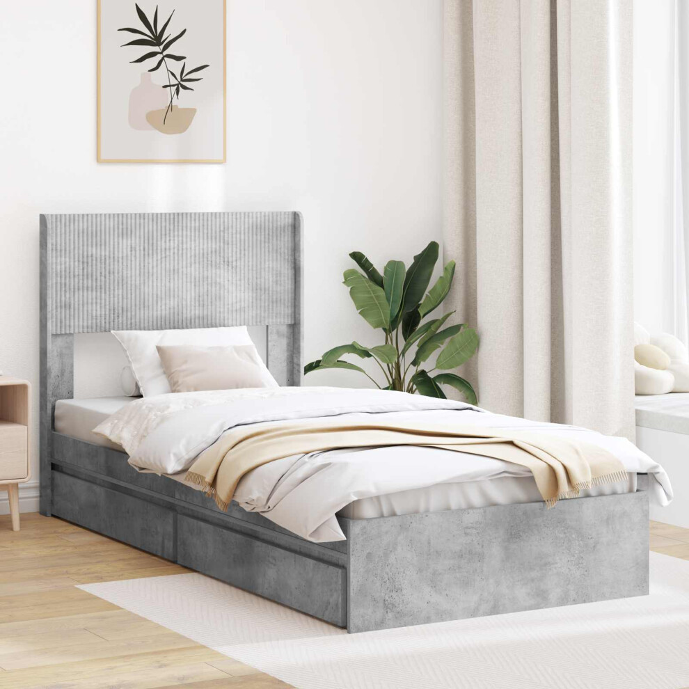 Vidaxl Bed Frame With Storage And Headboard Concrete 75 X 190 Cm Grey