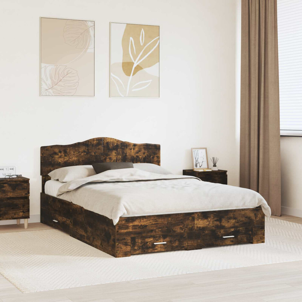 Vidaxl Bed Frame With Drawer Smoked Oak 140 X 190 Cm Engineered Wood