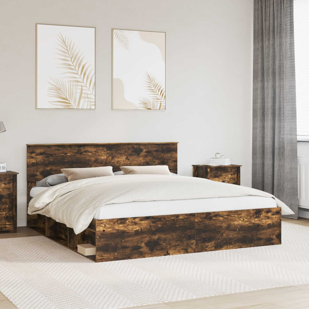 Vidaxl Bed Frame Smoked Oak 180 X 200 Cm Engineered Wood