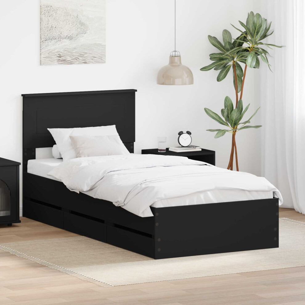 Vidaxl Bed Frame With Drawer Black 75 X 190 Cm Engineer Wood