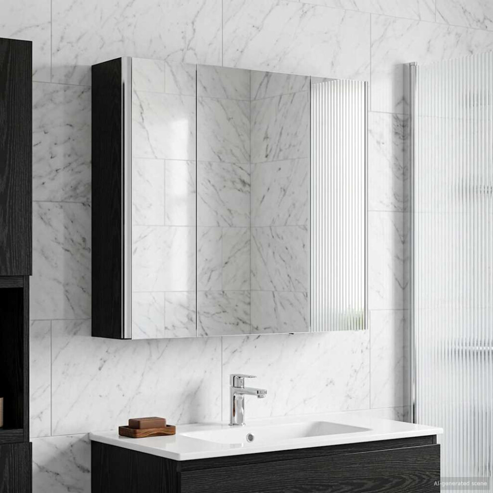 Vidaxl Bathroom Mirror Cabinet Black Oak 63.5 X 15.5 X 60.5 Cm