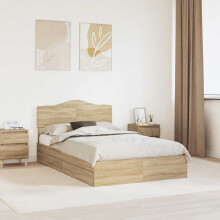 vidaXL Storage Bed with Drawer Sonoma Oak 135 x 190 cm Engineered Wood