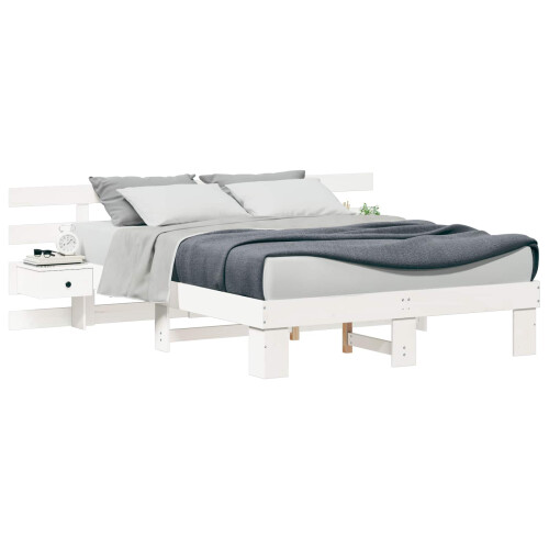 VidaXL vidaXL Bed Frame with Headboard White 150 x 200 cm Solid Pine Wood 1