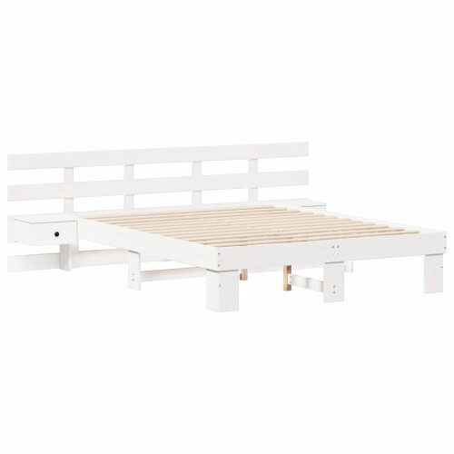 VidaXL vidaXL Bed Frame with Headboard White 150 x 200 cm Solid Pine Wood 2