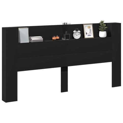 VidaXL vidaXL Storage Headboard with LED Black Engineered Wood 1