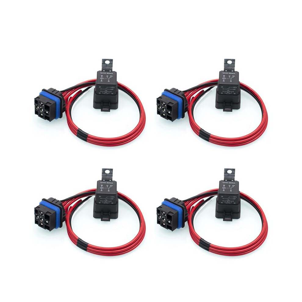 Photos - Car Service Station Equipment 4X 60/80 Amp 12 Volt Waterproof Automotive Relay with Pigtail 5-Pin Heavy Duty 12 AWG Relays for Boats Auto Fan Cars