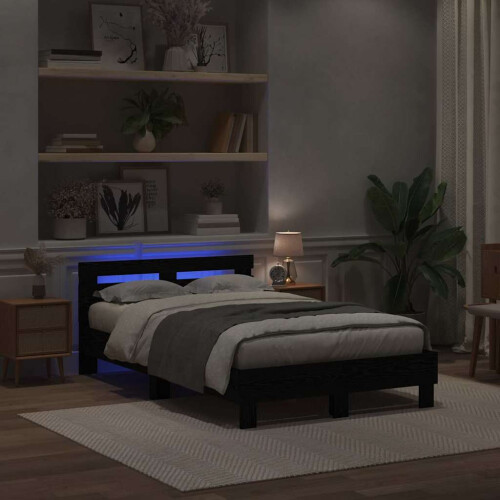 VidaXL vidaXL Bed Frame with LED Black Oak 120 x 190 cm Engineered Wood 2