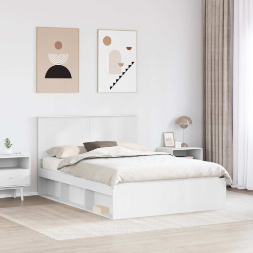 VidaXL vidaXL Bed Frame with Headboard White 150 x 200 cm Solid Pine Wood 2