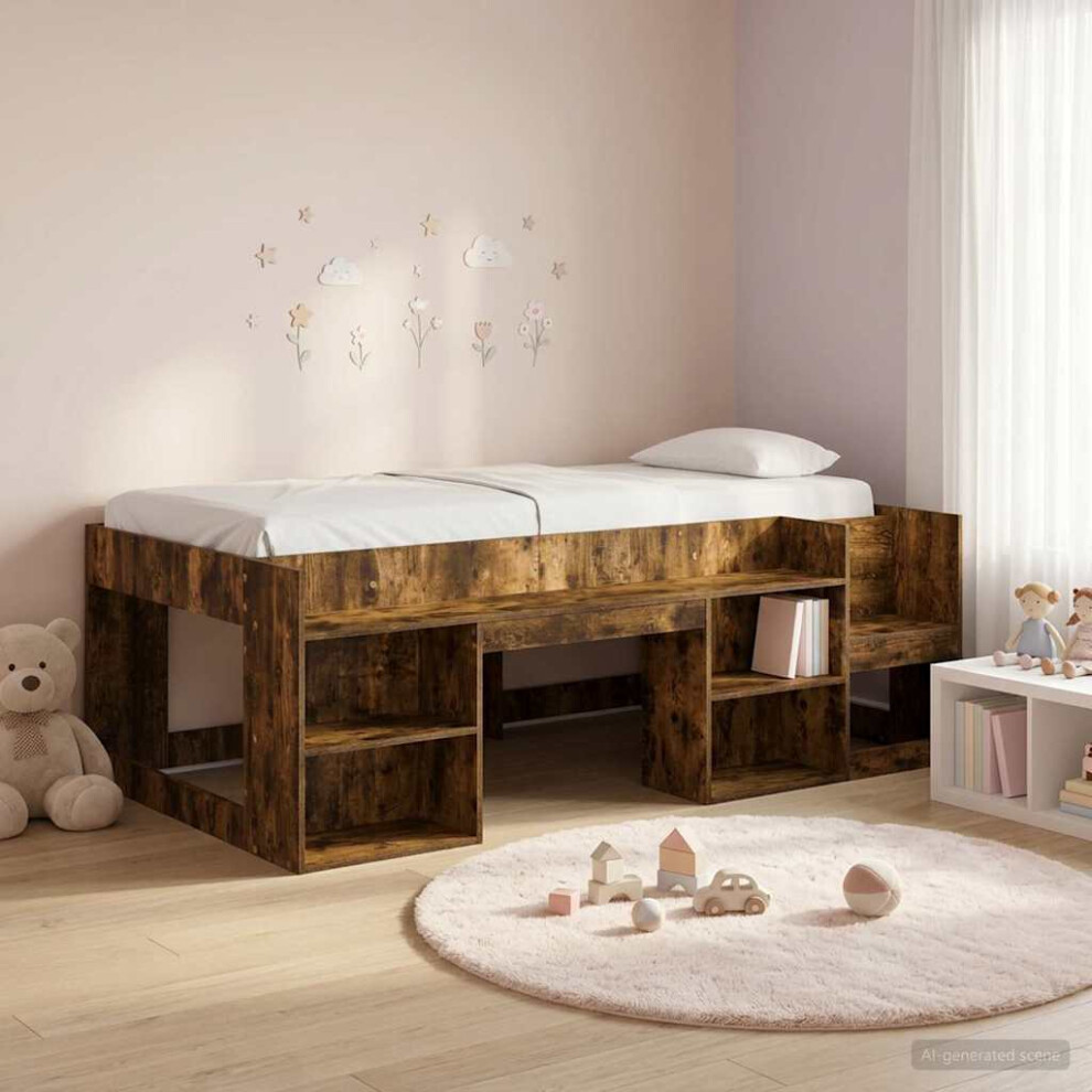 Vidaxl Kids'bed Frame With Storage Smoked Oak 98.5 X 200 Cm