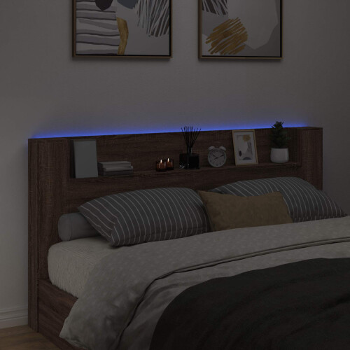 VidaXL vidaXL Storage Headboard with LED Brown Oak Engineered Wood 2