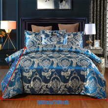 (Blue, 200cm*200cm) 3pcs, European Style Satin Jacquard Quilt Cover Three-Piece Set, One Quilt Cover And a Pair of Pillowcases,