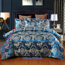 (Blue, 135cm*200cm) 3pcs, European Style Satin Jacquard Quilt Cover Three-Piece Set, One Quilt Cover And a Pair of Pillowcases,