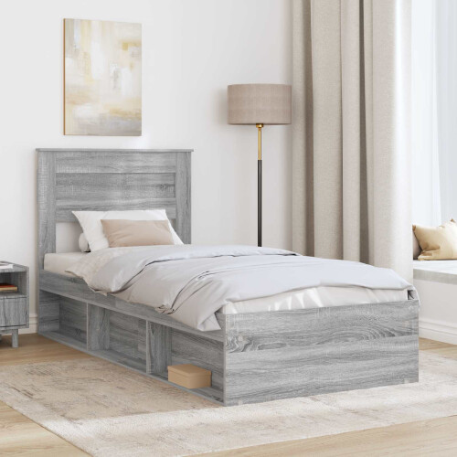 VidaXL vidaXL Bed Frame with Storage Grey Sonoma 90 x 190 cm Solid Pine Wood 2
