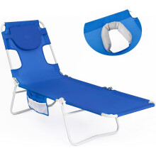 Lettino da mare pieghevole da giardino regolabile con poggiatesta blu 187 cm — sdraio lettura, lettino abbronzatura