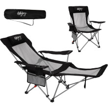 Foldable Fishing Touring Chair 2-in-1 Camping Armchair with Footrest Grey — folding camping chair, 2 in 1 camping chair, recliner with footrest