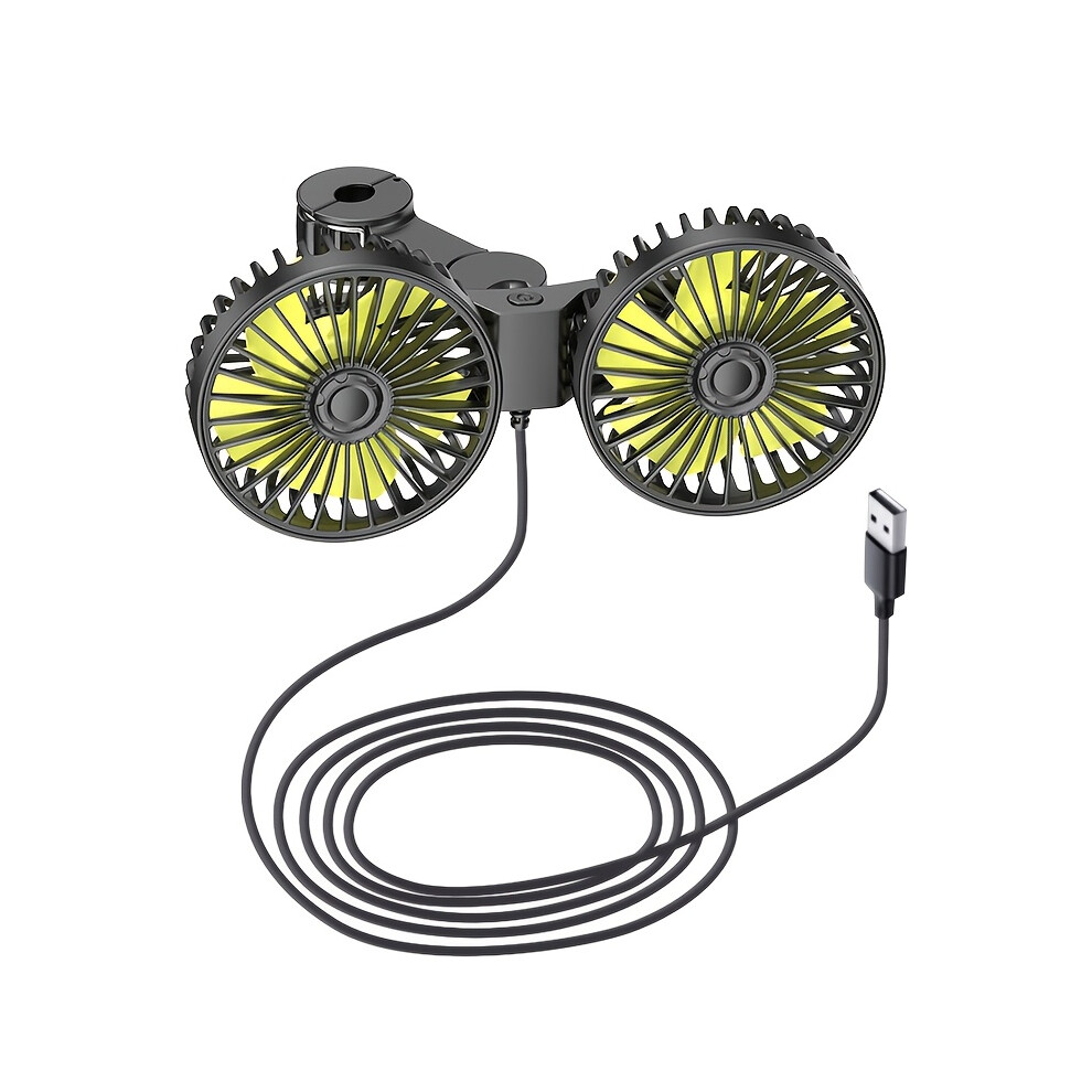( Fan Blades) Car Fan, Car Small Air Conditioner, Double-Head Rear Usb Interface Electronic Fan, Strong Wind, 360-Degree Rotation Yellow 5032130946212
