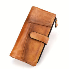 (Yellow) 1 Women's Genuine Leather Long Vintage Wallet, Top-Grain Cowhide Card Holder with Multiple Card Slots for Bank