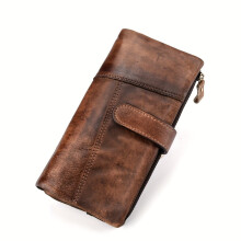 (Coffee color) 1 Women's Genuine Leather Long Vintage Wallet, Top-Grain Cowhide Card Holder with Multiple Card Slots for Bank