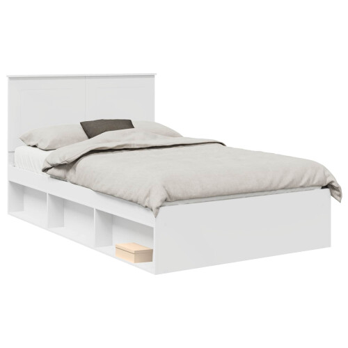 VidaXL vidaXL Bed Frame with Headboard White 120 x 190 cm Solid Pine Wood 1