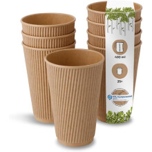 Tazas de Papel Desechables Ecológicas Set de 25 Piezas Marrón 400 ml — tazas de café, vajilla biodegradable