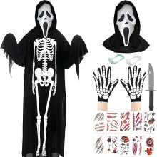 Kinderkostüm zu Halloween Skelett Verkleidung mit Maske Schwarz 90 cm — skelett kostüm 90 cm, kinder halloween kostüm, horror outfit mit maske