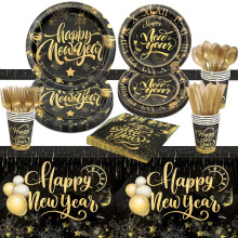 Set di Decorazioni per Piatti Monouso per Capodanno San Silvestro 81 Pezzi — stoviglie carta feste, set tavola festa