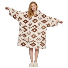 Hoodie-couverture Cocobluza 2-en-1 Oversize Doux Sherpa Épais Beige Motif Abstrait — vêtements maison chauds
