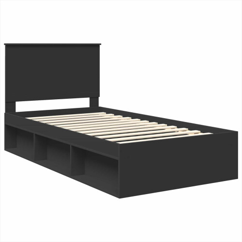VidaXL vidaXL Bed Frame with Headboard Black 100 x 200 cm Solid Pine Wood 2