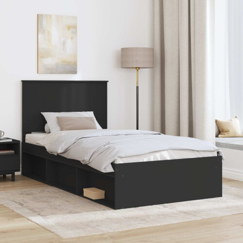 VidaXL vidaXL Bed Frame with Headboard Black 100 x 200 cm Solid Pine Wood 1