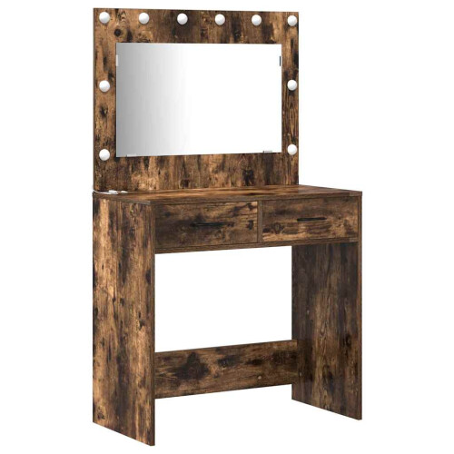 VidaXL vidaXL Dressing Table with Mirror Lights 3 pcs Brown Engineered Wood 2