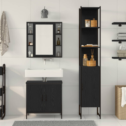 VidaXL vidaXL Bathroom Vanity Units with Shelf 3 pcs Black Engineered wood 2