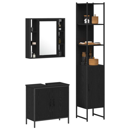 VidaXL vidaXL Bathroom Vanity Units with Shelf 3 pcs Black Engineered wood 1