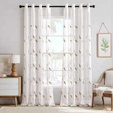 Sheer Voile Curtains with Grommets, Transparent 260x140 cm, 2 Pieces — voile curtains 2 panels, grommet curtains, embroidered voile brown