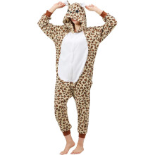 Pyjama Combinaison Femme Kigurumi Peluche à Capuche Léopard Taille L - Onesie Polaire Douceur Animale pour Cosplay et