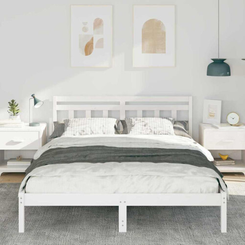 VidaXL vidaXL Bed Frame White 150 x 200 cm Solid Pine Wood 2