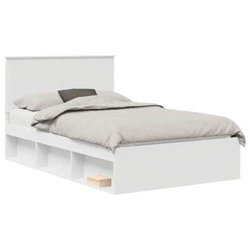 VidaXL vidaXL Bed Frame with Headboard White 120 x 190 cm Solid Pine Wood 1