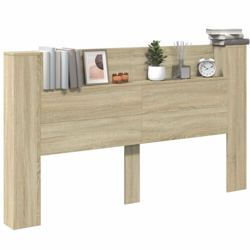 VidaXL vidaXL Storage Headboard with LED Sonoma Oak Engineered Wood 1