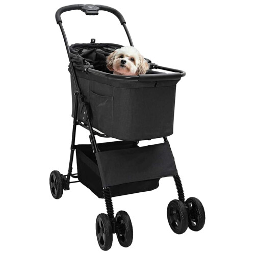 VidaXL vidaXL Folding Pet Stroller Adjustable Black 81 x 47 x 99 cm Polyester 1