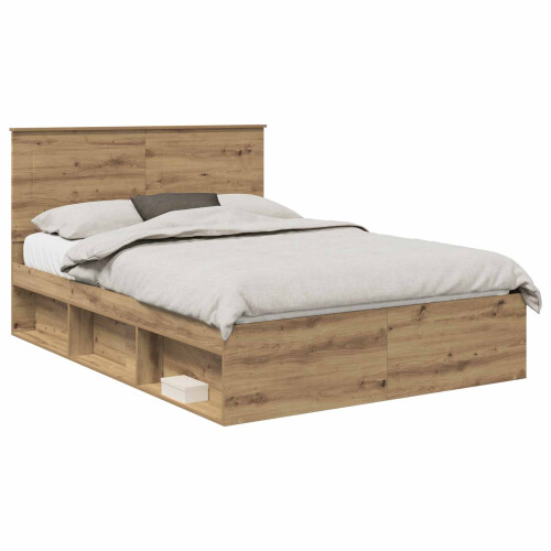 VidaXL vidaXL Bed Frame Artisian Oak 140 x 190 cm Solid Pine Wood 1